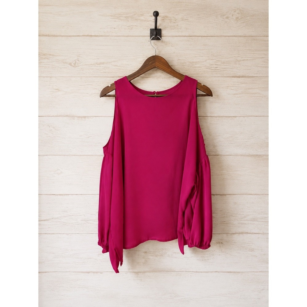 Eloquii Plus Size Blouse Cold Shoulder Long Sleeve Magenta Pink Size 20